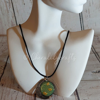 Yellow Flowers Moon Necklace