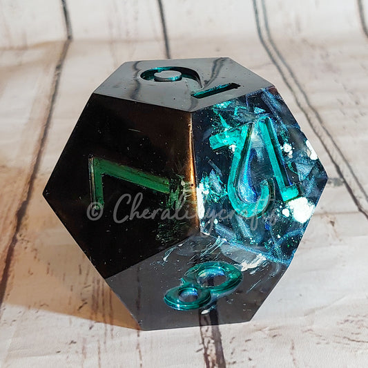 Large Black/Green D12 Dice