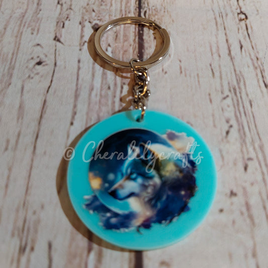 Round Light Blue Acrylic Keychain