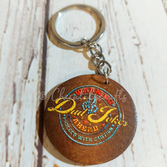 Round Wood Dad Jokes Keychain