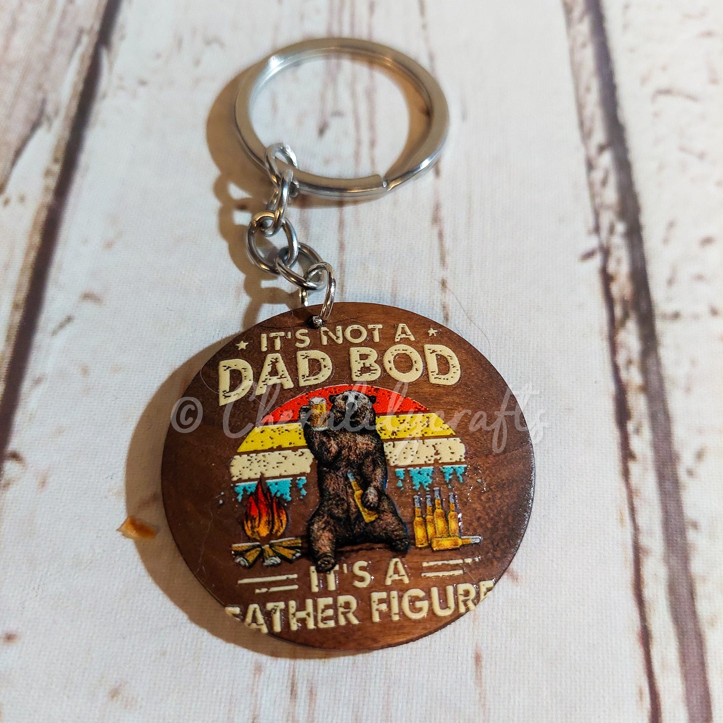 Round Wood Dad Bod Keychain