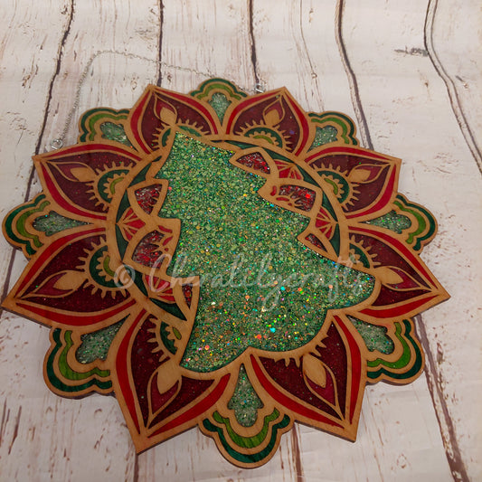 Evergreen Tree Mandala Wood/Resin Decor