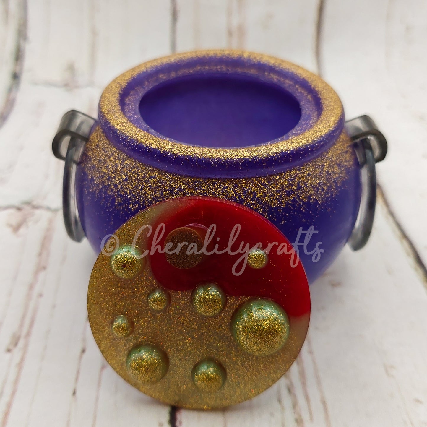 Purple Glitter Cauldron w/ 2 removable tops