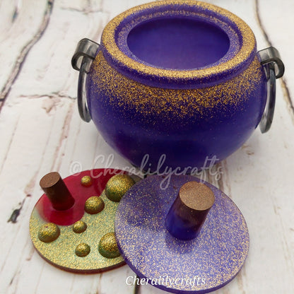 Purple Glitter Cauldron w/ 2 removable tops