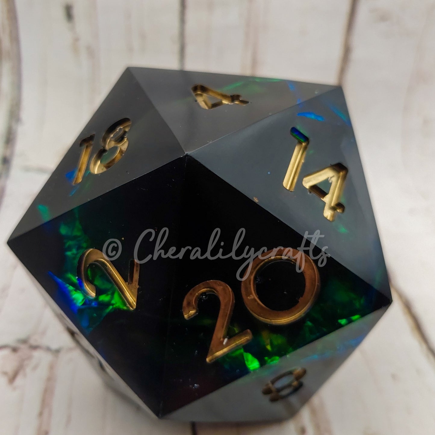 Large Black Holographic D20 Dice