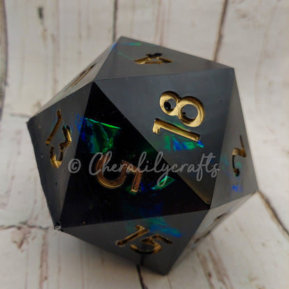 Large Black Holographic D20 Dice