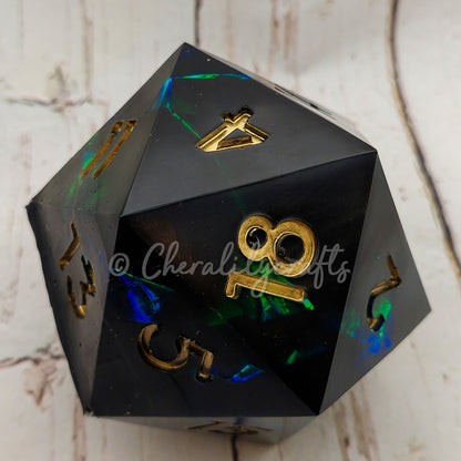 Large Black Holographic D20 Dice