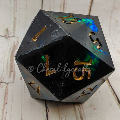 Large Black Holographic D20 Dice