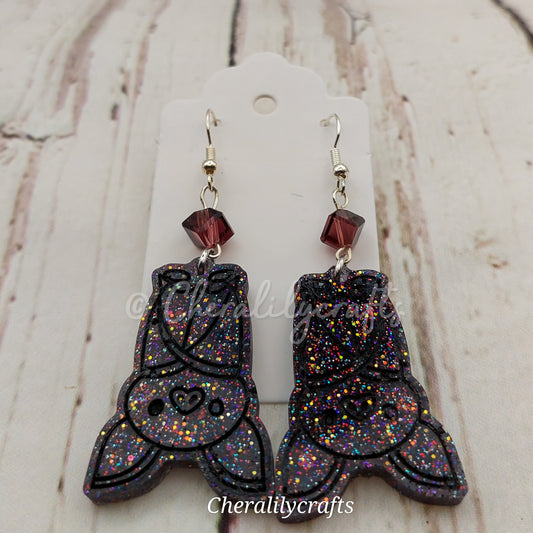 Hanging Black Bat Epoxy Earrings