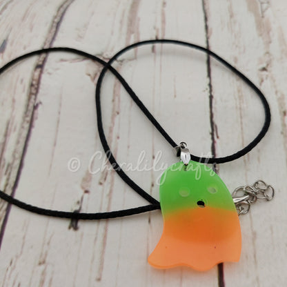 GLOWING Green/Orange Ghost Epoxy Necklace