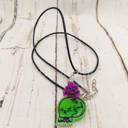 GLOWING Floral Skull Epoxy Necklace