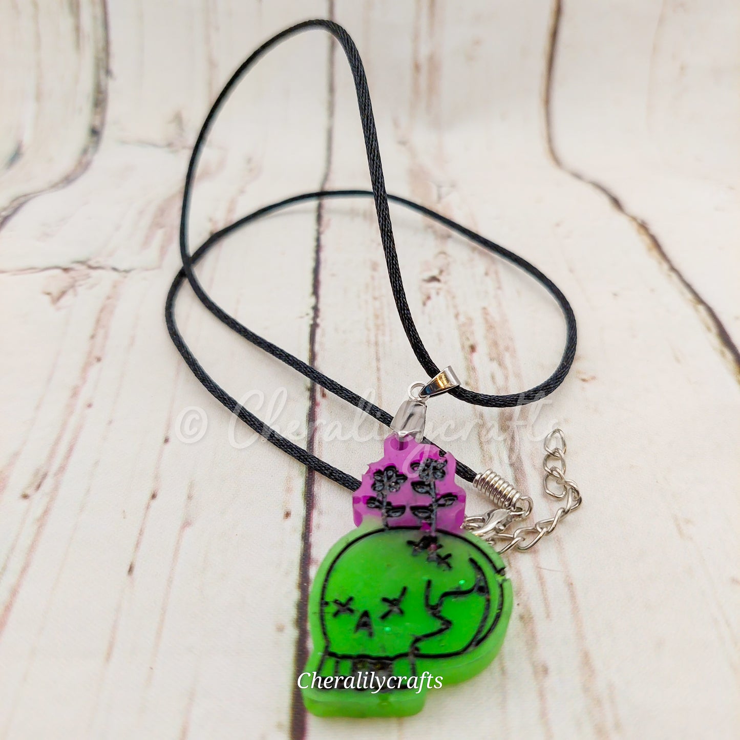 GLOWING Floral Skull Epoxy Necklace