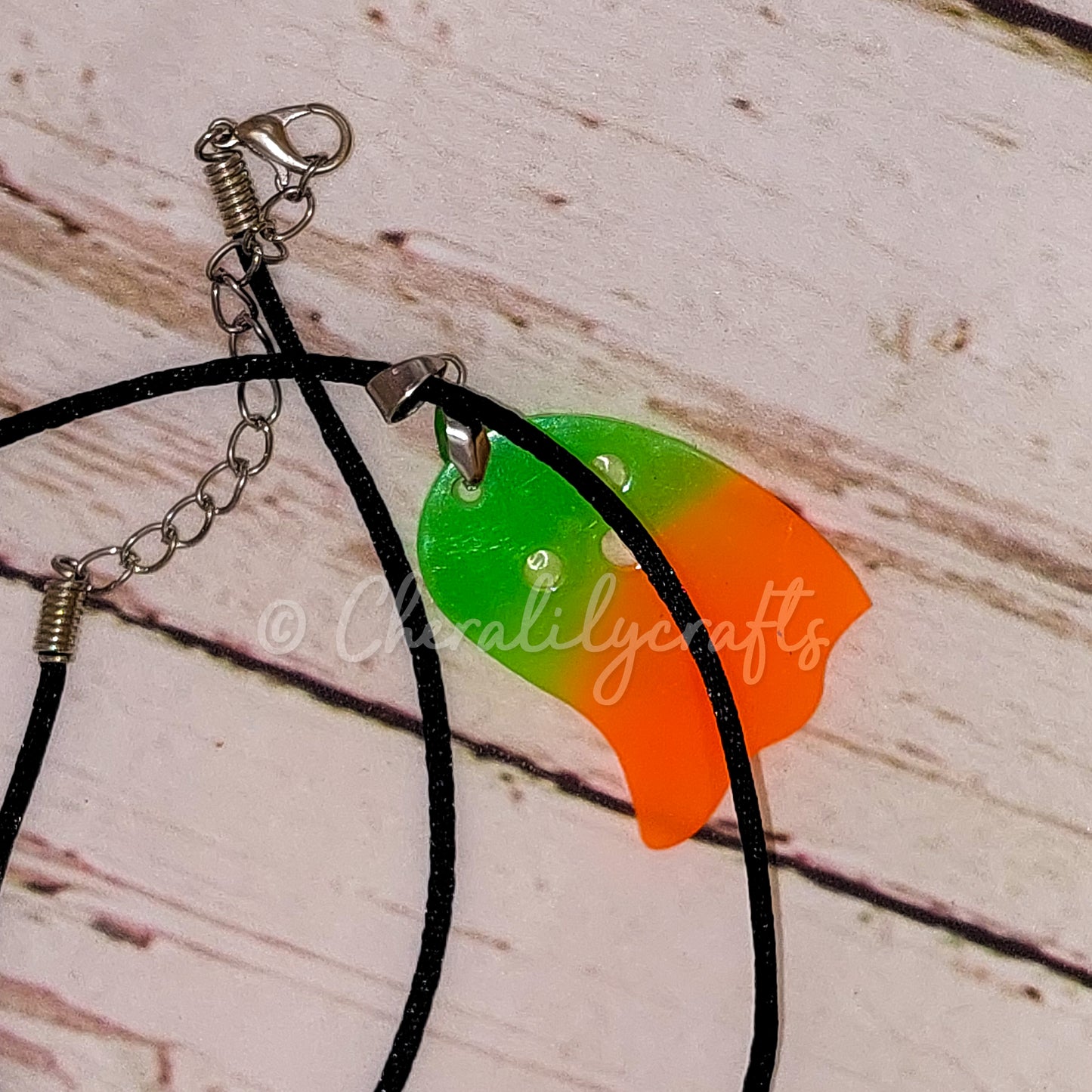 GLOWING Green/Orange Ghost Epoxy Necklace