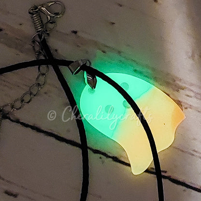 GLOWING Green/Orange Ghost Epoxy Necklace