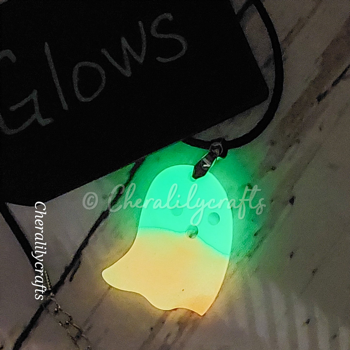 GLOWING Green/Orange Ghost Epoxy Necklace