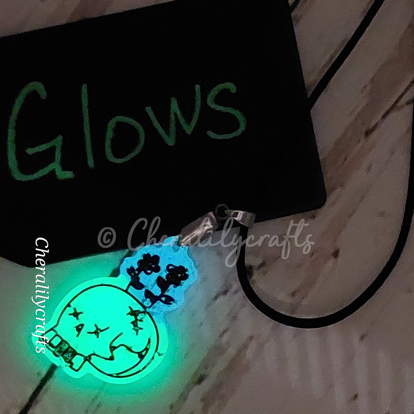 GLOWING Floral Skull Epoxy Necklace