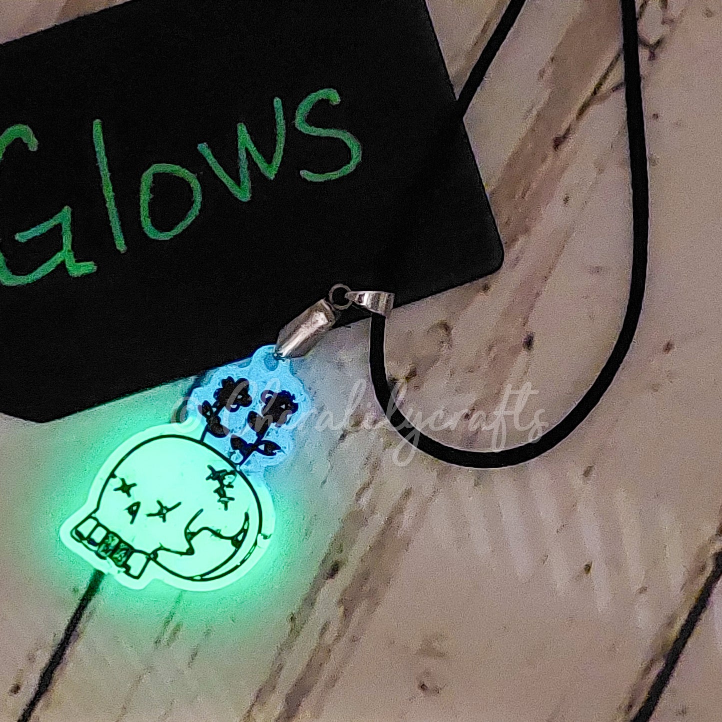 GLOWING Floral Skull Epoxy Necklace