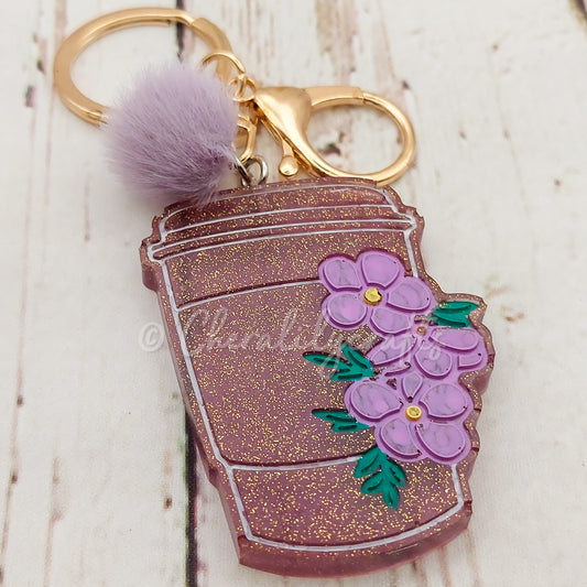 Floral Coffee Cup Keychain