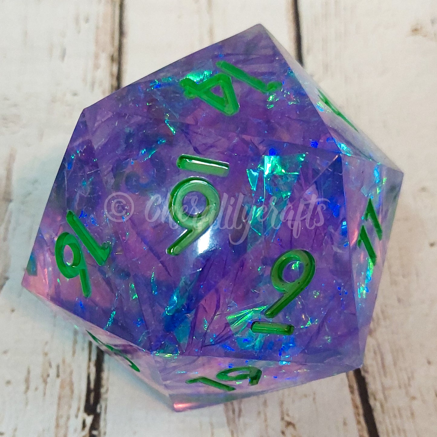 Large Holographic film filled D20 Dice