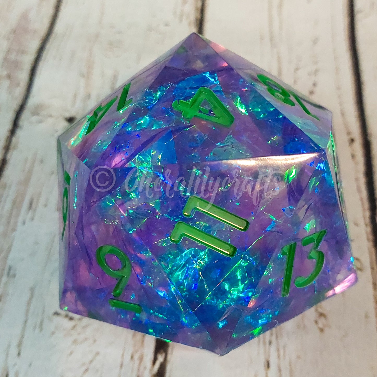 Large Holographic film filled D20 Dice