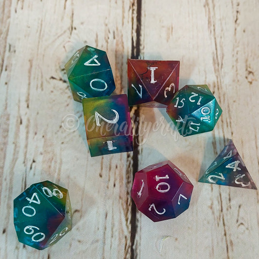 7 Piece Polyhedral Dice Set- Metallic Rainbow Colors