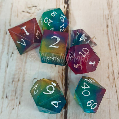 7 Piece Polyhedral Dice Set- Metallic Rainbow Colors