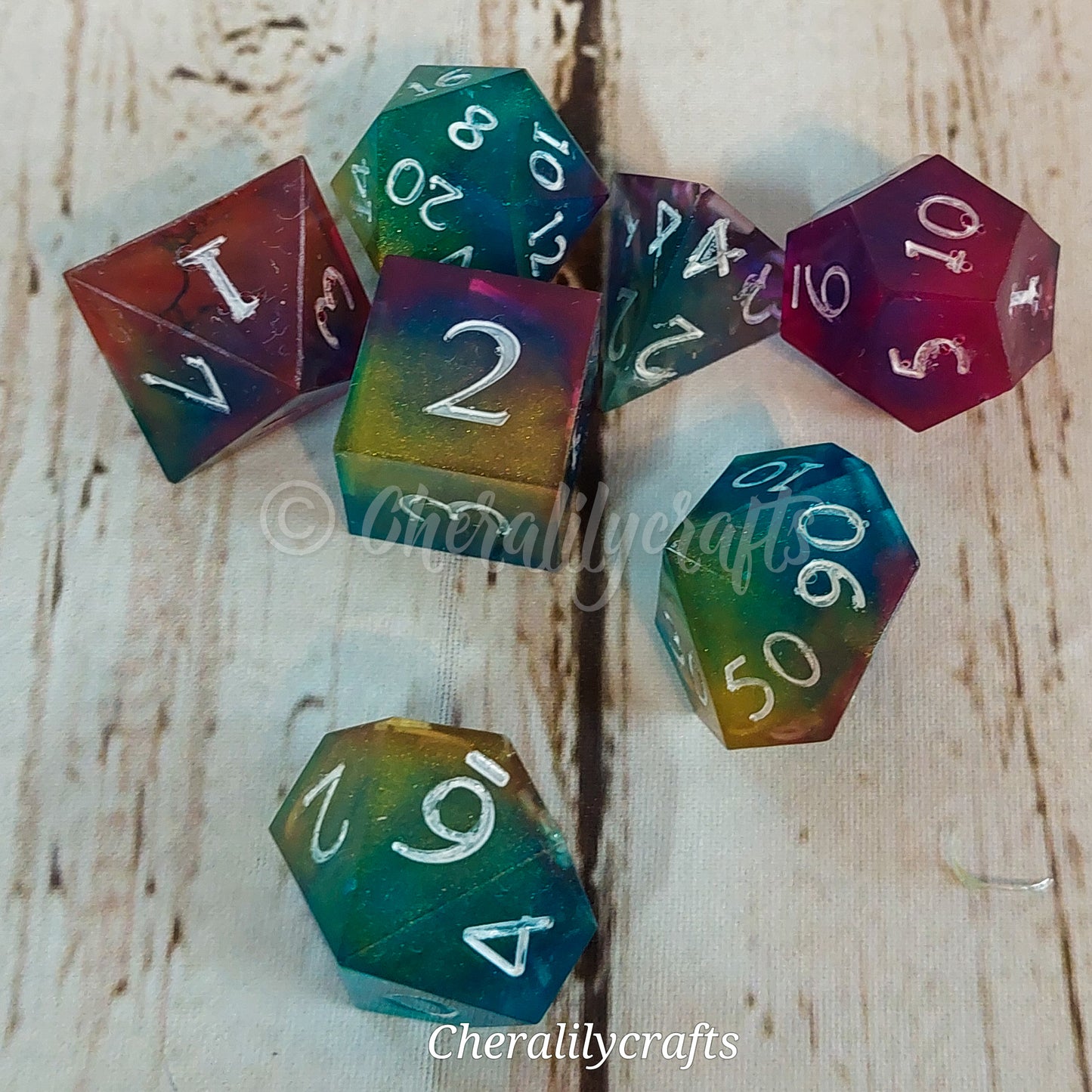 7 Piece Polyhedral Dice Set- Metallic Rainbow Colors