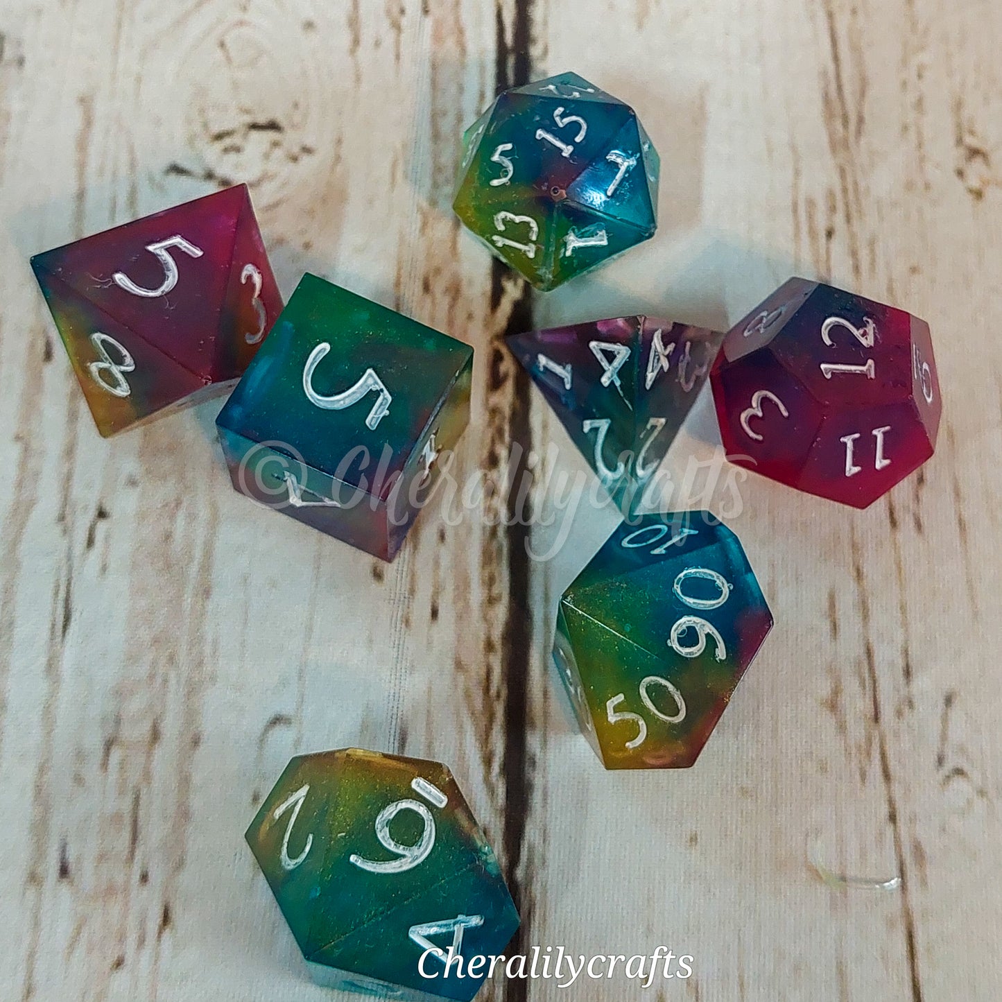 7 Piece Polyhedral Dice Set- Metallic Rainbow Colors