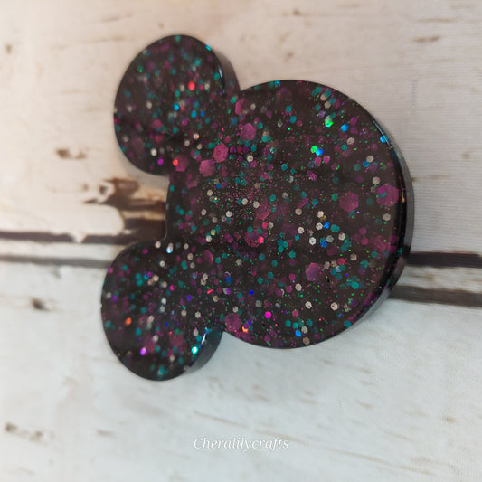 Black Glitter Mouse Head Magnet