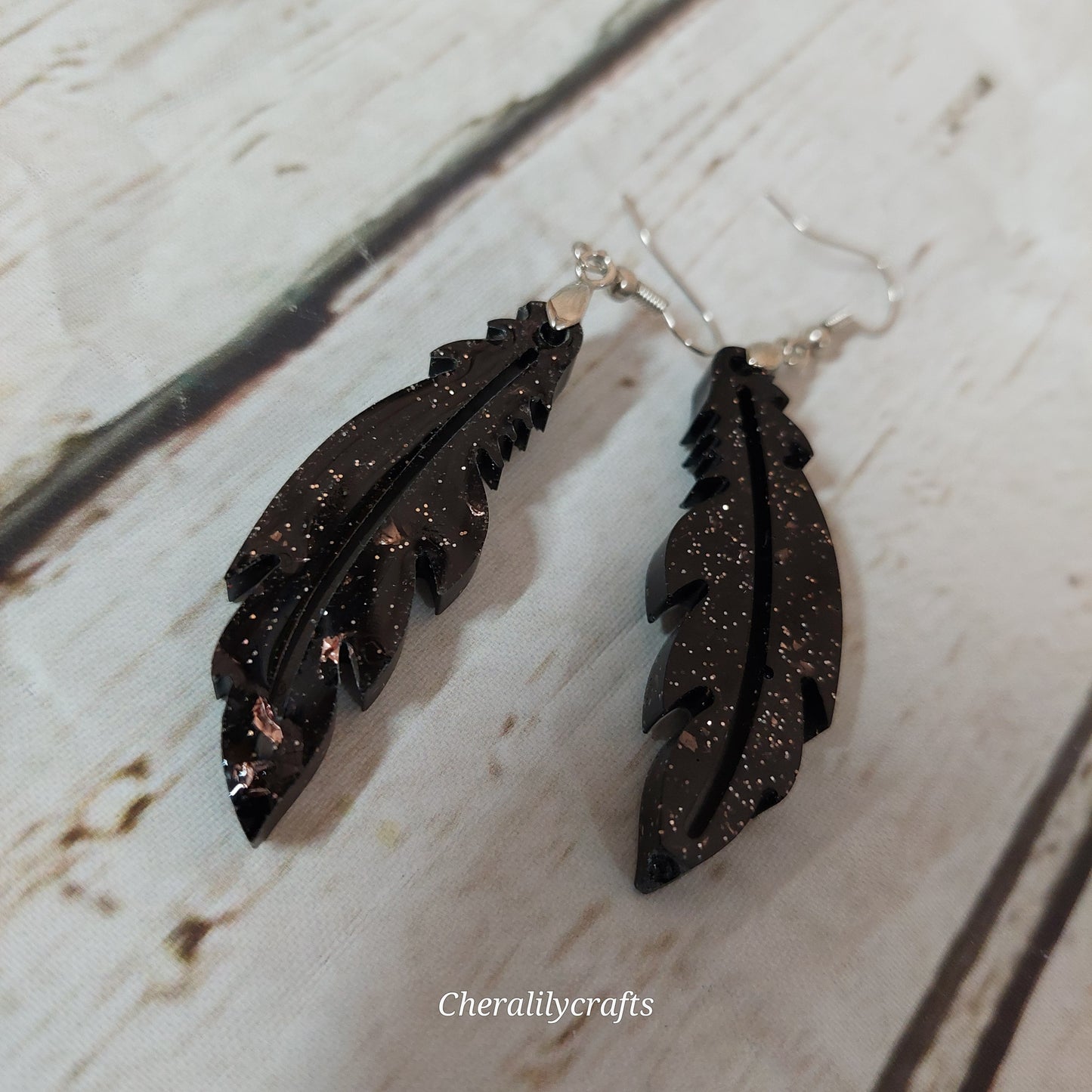 Black Feather Epoxy Earrings