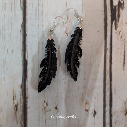 Black Feather Epoxy Earrings