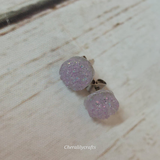 Light Purple Druzy Stud Earrings