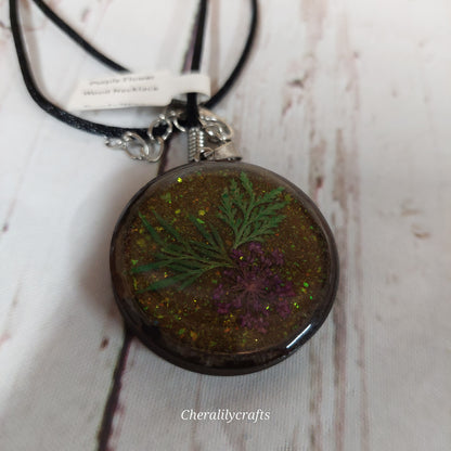 Purple Flower Wood Necklace