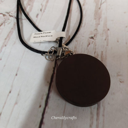 Purple Flower Wood Necklace