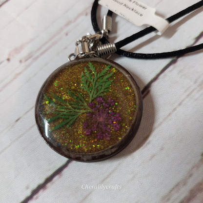 Purple Flower Wood Necklace