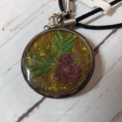 Purple Flower Wood Necklace