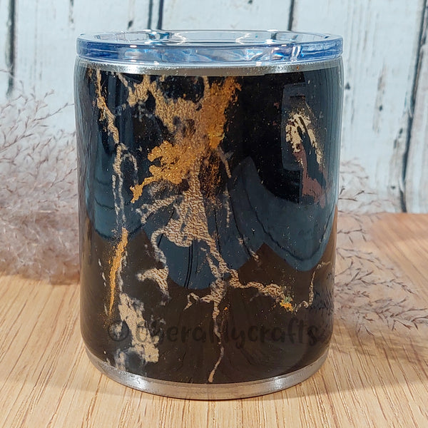 12oz Black/Gold Marble Shorty Tumbler