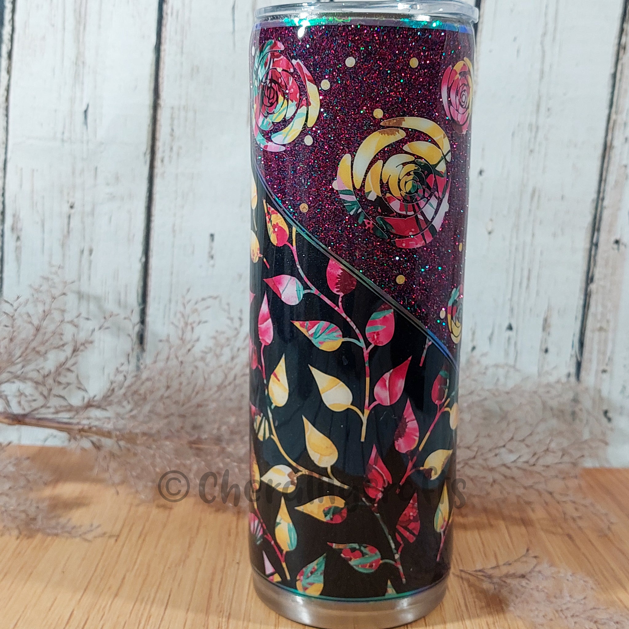 20 oz Skinny Yellow/Burgandy Stripped Tumbler
